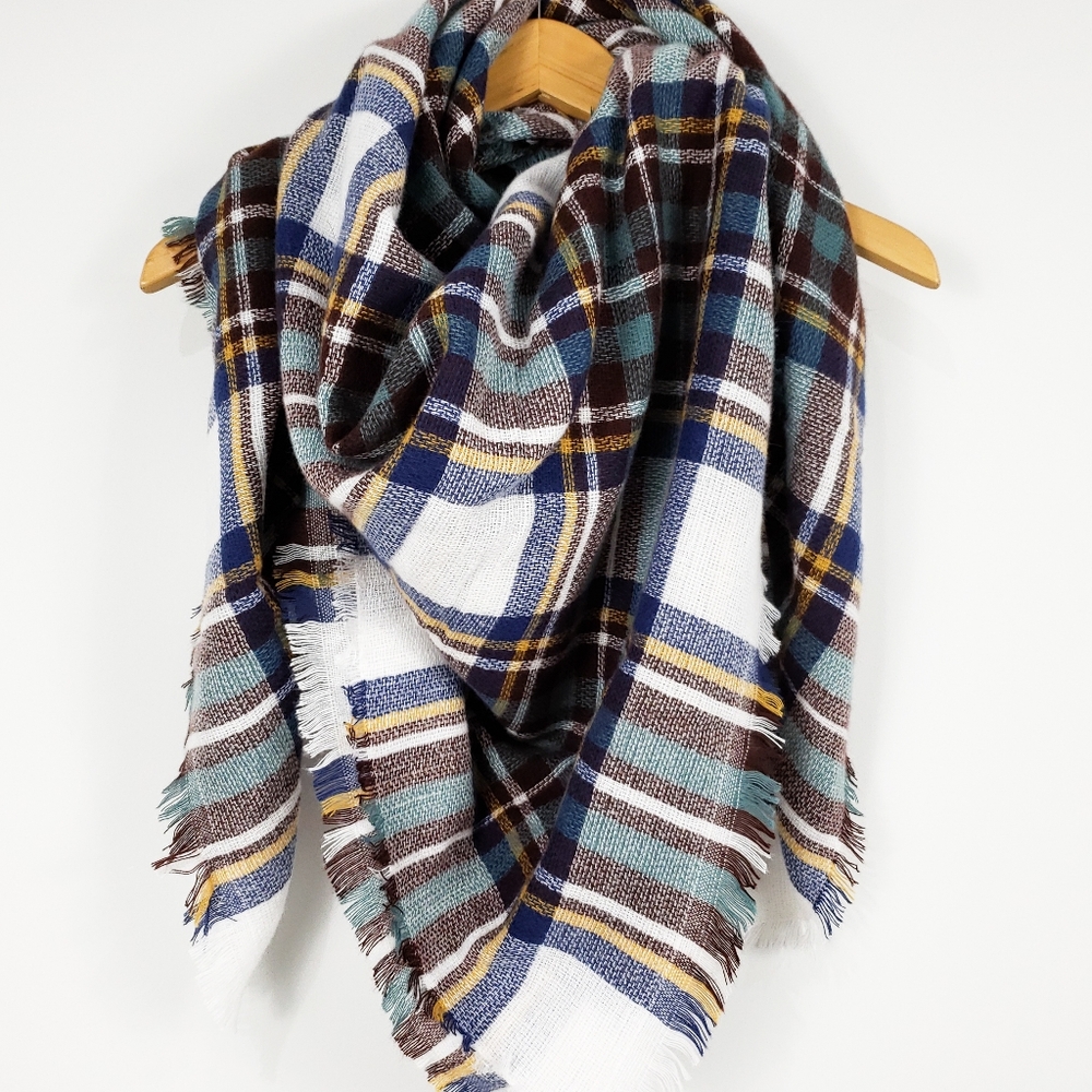 Cozy at Heart Plaid Blanket Scarf (Teal)